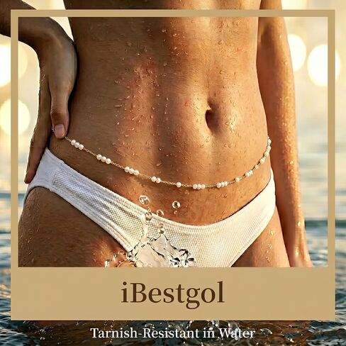 18K Gold Plated Waist Chain with Faux Pearl, Adjustable Belly Body Jewelry for Women in Saudi Arabia