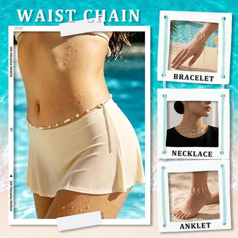 18K Gold Plated Waist Chain with Faux Pearl, Adjustable Belly Body Jewelry for Women in Saudi Arabia