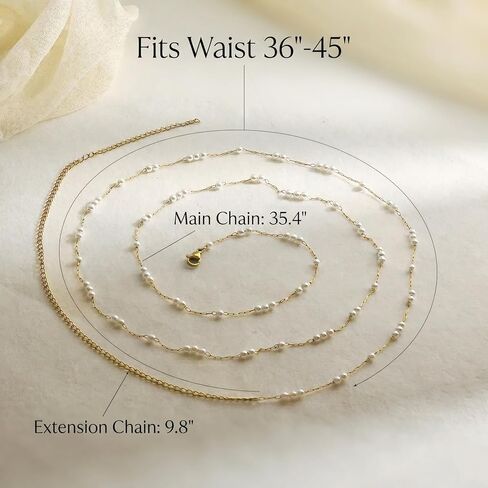 18K Gold Plated Waist Chain with Faux Pearl, Adjustable Belly Body Jewelry for Women in Saudi Arabia