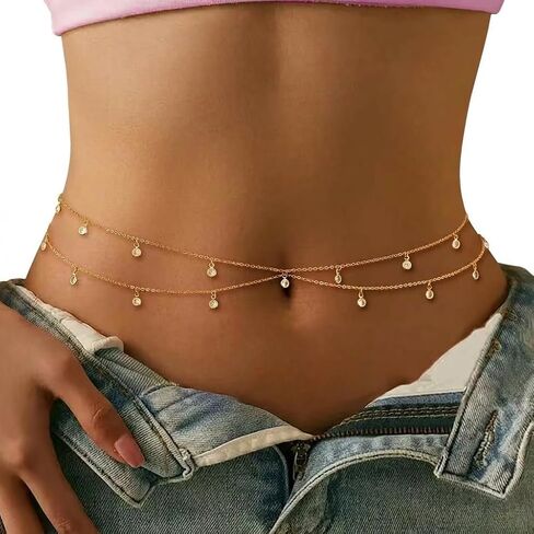 Alloy Waist Chain for Women, Adjustable Body Chain Belt, Layered Bikini Belly Chain, Jewelry for Beach Wear, Summer, Wedding, Festival, Party and Concert in Kuwait