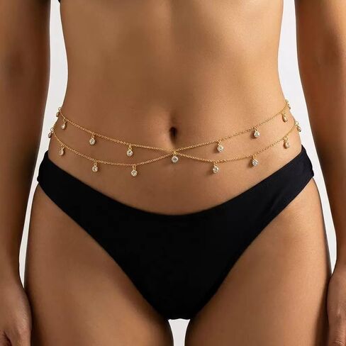 Alloy Waist Chain for Women, Adjustable Body Chain Belt, Layered Bikini Belly Chain, Jewelry for Beach Wear, Summer, Wedding, Festival, Party and Concert in Kuwait