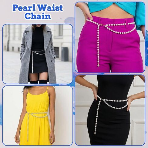 Pearl Belt Pearl Body Chain Adjustable Pearls Waist Chain for Women Fashion Layered Pearls Chains Belt for Dress Jeans Summer Beach Body Jewelry in Kuwait