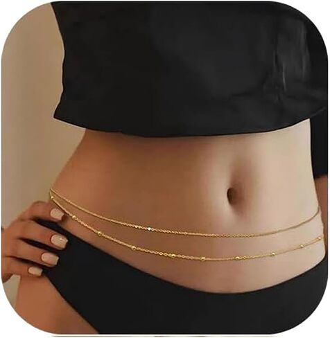 14K Gold Plated Silver Waist Chain, Layered Belly Belt, Waterproof Snake Cuban Body Chain for Women, Summer Beach Jewelry Accessories in Kuwait