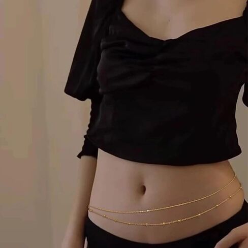 14K Gold Plated Silver Waist Chain, Layered Belly Belt, Waterproof Snake Cuban Body Chain for Women, Summer Beach Jewelry Accessories in Kuwait