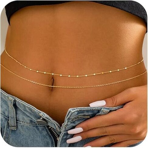 14K Gold Plated Silver Waist Chain, Layered Belly Belt, Waterproof Snake Cuban Body Chain for Women, Summer Beach Jewelry Accessories in Kuwait