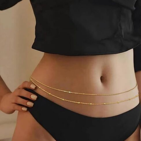14K Gold Plated Silver Waist Chain, Layered Belly Belt, Waterproof Snake Cuban Body Chain for Women, Summer Beach Jewelry Accessories in Kuwait