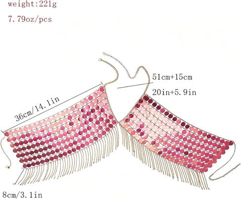 Pink Sequin Body Chain Vest - Iridescent Tassel Jewelry Top for Music Festival, Rave Outfits & Summer Beach Party Layering Accessories,One Size in Saudi Arabia