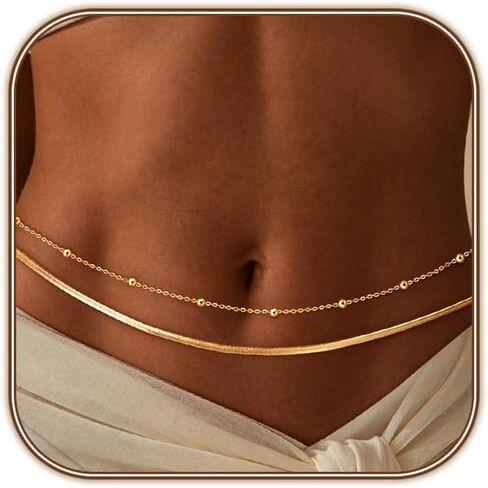 HERIER Waist Chain for Women Dainty 14k Gold Plated Layered Belly Belt Chains Simple Waist Beads Body Chain Summer Beach Body Jewelry Accessories for Women in Saudi Arabia