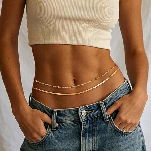 HERIER Waist Chain for Women Dainty 14k Gold Plated Layered Belly Belt Chains Simple Waist Beads Body Chain Summer Beach Body Jewelry Accessories for Women in Saudi Arabia