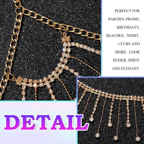 REETAN Rhinestone Fringe Bra Chain Gold Fashion Rave Body Jewelry for Women in Kuwait