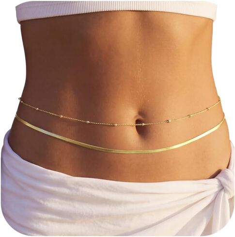14K Gold Plated Waist Chain for Women, Layered Pearl Shell Starfish Belly Chain, Adjustable Boho Bikini Body Jewelry for Beach Vacation in Saudi Arabia