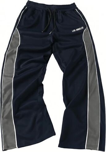 QJQ Men's Baggy Track Pants Y2k Casual Wide Leg Color Block Sweatpants Drawstring Elastic Waist Streetwear in Kuwait