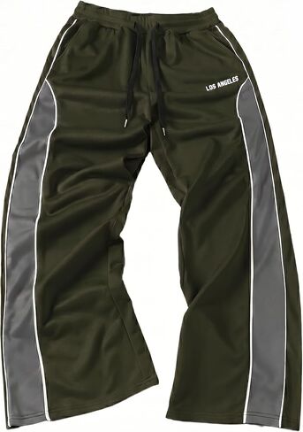 QJQ Men's Baggy Track Pants Y2k Casual Wide Leg Color Block Sweatpants Drawstring Elastic Waist Streetwear in Kuwait
