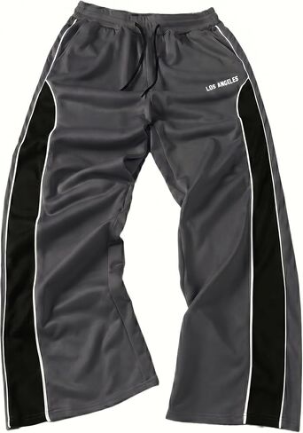 QJQ Men's Baggy Track Pants Y2k Casual Wide Leg Color Block Sweatpants Drawstring Elastic Waist Streetwear in Kuwait