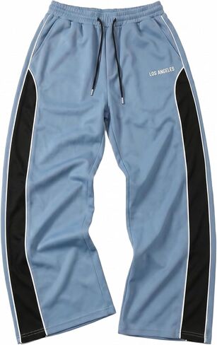 QJQ Men's Baggy Track Pants Y2k Casual Wide Leg Color Block Sweatpants Drawstring Elastic Waist Streetwear in Kuwait