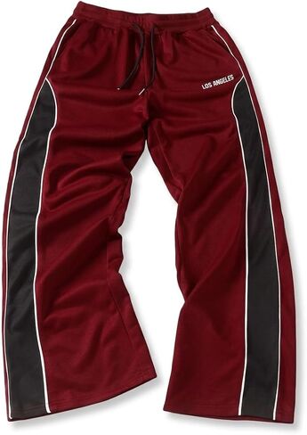 QJQ Men's Baggy Track Pants Y2k Casual Wide Leg Color Block Sweatpants Drawstring Elastic Waist Streetwear in Kuwait