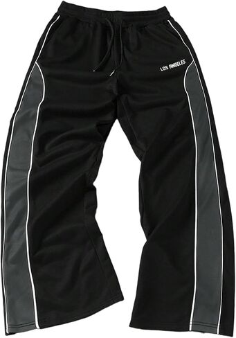QJQ Men's Baggy Track Pants Y2k Casual Wide Leg Color Block Sweatpants Drawstring Elastic Waist Streetwear in Kuwait
