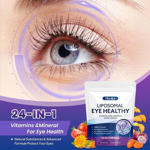 AREDS 2 Eye Vitamins and Mineral Supplement with Lutein, Astaxanthin, Zeaxanthin, Bilberry Extract, Omega-3, Eye Vitamin for Macular Health, Dry Eye, Eye Strain, Night Vision - 240 Softgels in Kuwait