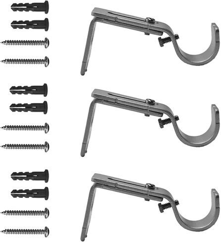 3PCS Adjustable Curtain Rod Brackets, Wall Mount Rod Holders with Mounting Hardware for 1 Inch Diameter Rods(Silver) in Saudi Arabia