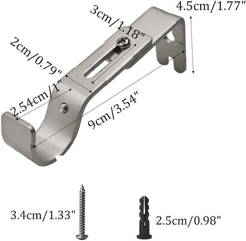 3PCS Adjustable Curtain Rod Brackets, Wall Mount Rod Holders with Mounting Hardware for 1 Inch Diameter Rods(Silver) in Saudi Arabia