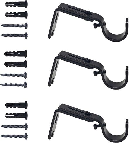 3PCS Adjustable Curtain Rod Brackets, Wall Mount Rod Holders with Mounting Hardware for 1 Inch Diameter Rods(Silver) in Saudi Arabia