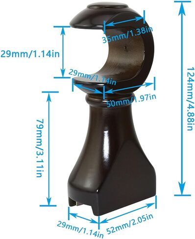 2PCS 12x5.7x3.2cm Wood Curtain Rod Brackets Suitable for Living Room/Bedroom/Balcony/Bathroom Clothes Hanger in Kuwait