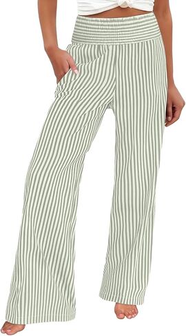 High Waisted Wide Leg Pants for Women Summer Drawstring Loose Trousers Business Casual Lounge Pants with Pockets in Saudi Arabia