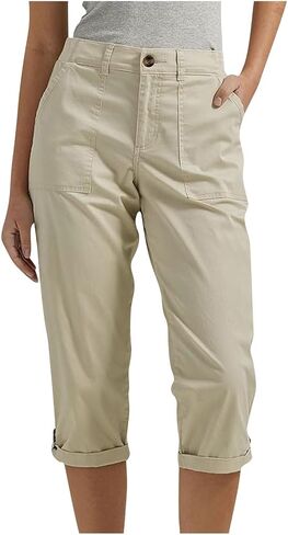 White Capri Pants for Women with Pockets Straight Legs Rolled Hem Stretchy Cropped Pants Casual Cargo Work Trousers in Saudi Arabia