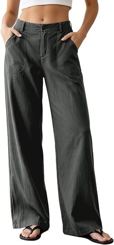 Cotton Wide Leg Pants for Women Summer Linen Pants Wide Leg Work Dressy Casual Slacks Business Pants with Pockets in Saudi Arabia