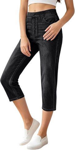 Capri Jeans for Women High Waist Denim Print Pull On Pants Casual Summer Jeggings Straight Leg Capris with Pocket in Saudi Arabia