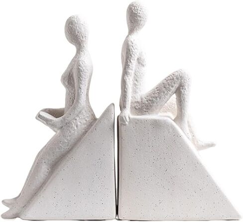 Bookend Support Man and Woman Reading Bookend Set, Decorative Book Shelf Decor for Home or Office, White Ceramic Ends for Housewarming, Birthday or Holiday Bookends in Saudi Arabia