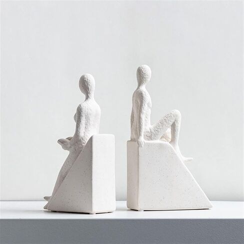 Bookend Support Man and Woman Reading Bookend Set, Decorative Book Shelf Decor for Home or Office, White Ceramic Ends for Housewarming, Birthday or Holiday Bookends in Saudi Arabia