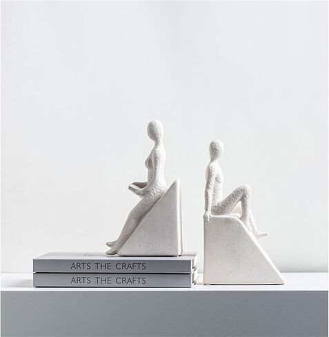 Bookend Support Man and Woman Reading Bookend Set, Decorative Book Shelf Decor for Home or Office, White Ceramic Ends for Housewarming, Birthday or Holiday Bookends in Saudi Arabia