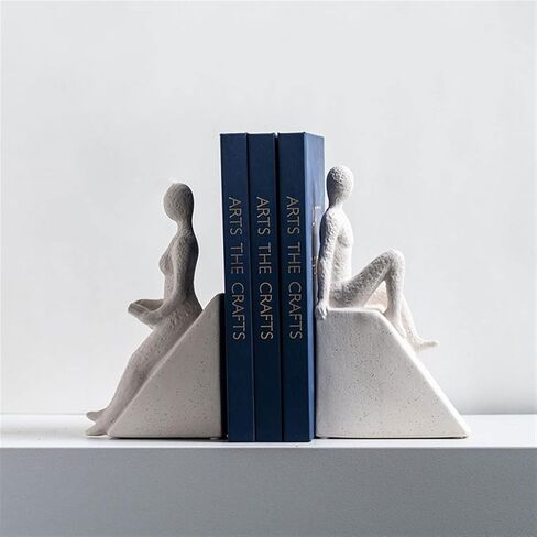 Bookend Support Man and Woman Reading Bookend Set, Decorative Book Shelf Decor for Home or Office, White Ceramic Ends for Housewarming, Birthday or Holiday Bookends in Saudi Arabia