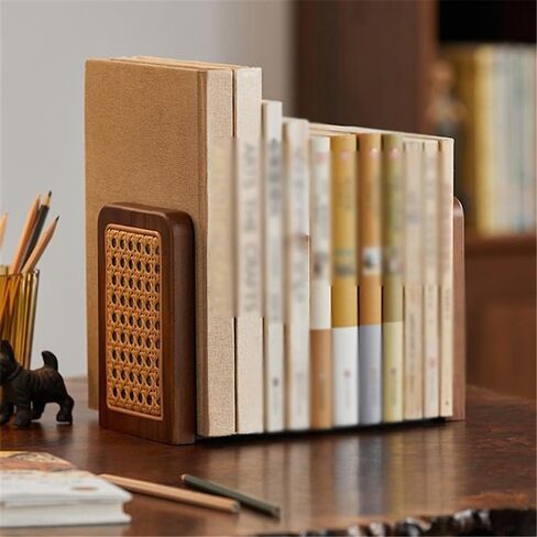 Bookend Support Chinese Style Book Ends, Rattan Desktop Divider for Lovers Organising Bookends in Saudi Arabia