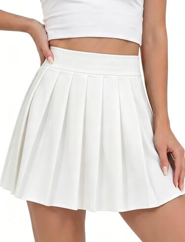 AURUZA Pleated Mini Skirt for Women High Waist Stretchy A-Line Skater Skirt, Y2K Short Tennis Skirt Black in Kuwait