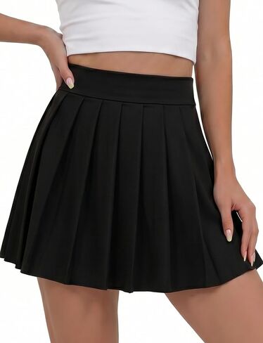 AURUZA Pleated Mini Skirt for Women High Waist Stretchy A-Line Skater Skirt, Y2K Short Tennis Skirt Black in Kuwait