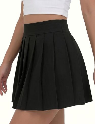 AURUZA Pleated Mini Skirt for Women High Waist Stretchy A-Line Skater Skirt, Y2K Short Tennis Skirt Black in Kuwait