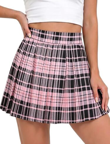 AURUZA Pleated Mini Skirt for Women High Waist Stretchy A-Line Skater Skirt, Y2K Short Tennis Skirt Black in Kuwait