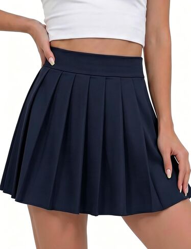 AURUZA Pleated Mini Skirt for Women High Waist Stretchy A-Line Skater Skirt, Y2K Short Tennis Skirt Black in Kuwait