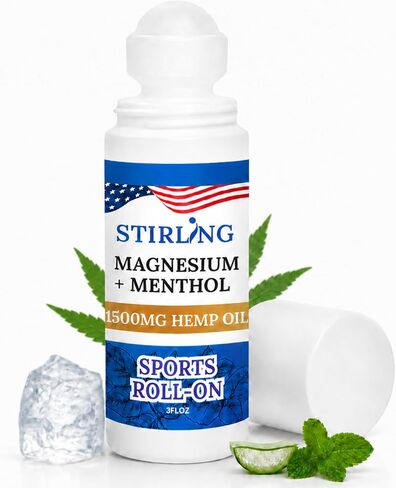 STIRLING Menthol Roll On Lotion with Magnesium and 1500mg Pure Hemp - Non-GMO, THC-Free - Fast-Acting Relief for Sore Muscles and Joints, Reduces Swelling and Redness, Promotes Post-Workout Recovery in Saudi Arabia