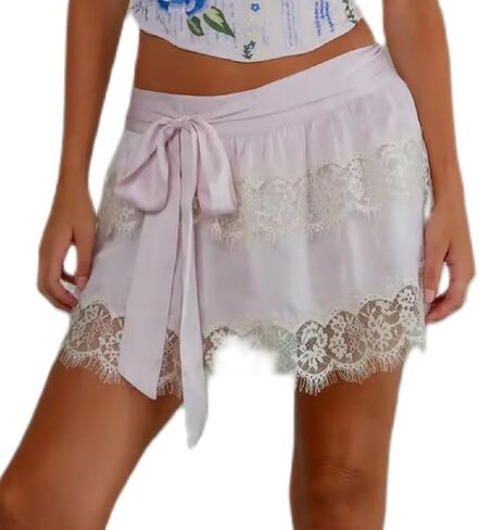Women Y2k Lace Mini Skirts Low Elastic Rise Ruffle Half Slip Skirt Pleated Layered Flowy Short Skirt Streetwear in Kuwait