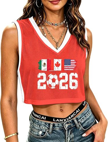 Soccer Cup 2026 Cropped Tank Top World Soccer Fans Jersey Sleeveless V-Neck Sport Tee Summer in Saudi Arabia