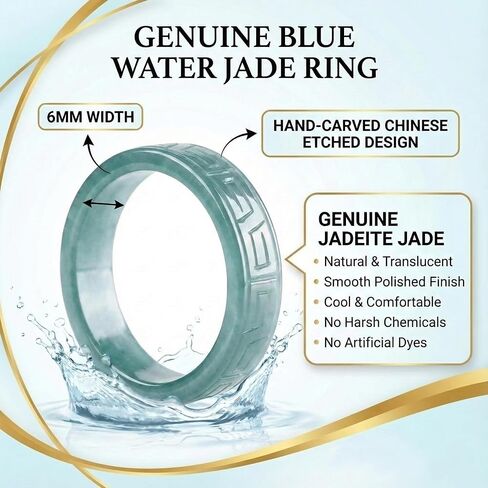 Natural Grade A Jadeite Ring - Genuine Untreated Hand Carved Jade Band Rings for Men & Women - Chinese Style Original Design Jewelry with Gift Box in Saudi Arabia
