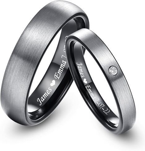 Engraved Tungsten Ring for Couples Personalized 4mm 8mm Black Koa Wood Opal Tungsten Ring for Men Women Customized Engagement Wedding Ring Sets for Him and Her in Saudi Arabia