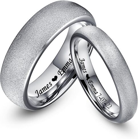 Engraved Tungsten Ring for Couples Personalized 4mm 8mm Black Koa Wood Opal Tungsten Ring for Men Women Customized Engagement Wedding Ring Sets for Him and Her in Saudi Arabia