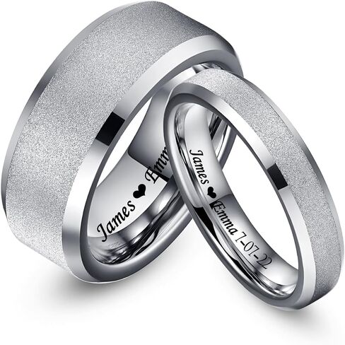 Engraved Tungsten Ring for Couples Personalized 4mm 8mm Black Koa Wood Opal Tungsten Ring for Men Women Customized Engagement Wedding Ring Sets for Him and Her in Saudi Arabia