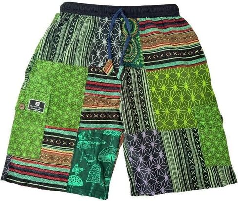 Elastic Waist Cargo Cotton Shorts | 100% Eco Friendly Hippie Style Patchwork Block | Wrinkle Resistant Breathable Shorts in Saudi Arabia