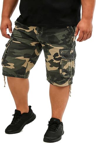 شورت Camo Cargo للرجال متعدد الجيوب من القطن المغسول والمتين للمشي لمسافات طويلة والتخييم in Kuwait