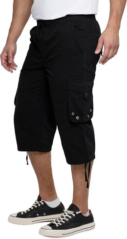 X RAY Men's%100 Cotton 18" Inseam Elastic Waistband Long Cargo Shorts, Below Knee Length (3/4) Men Cargo Short Pants in Kuwait